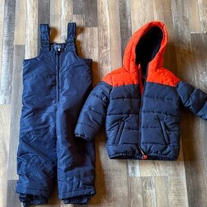 The Children's Place Navy and Orange Puffer Jacket with Snow Bibs